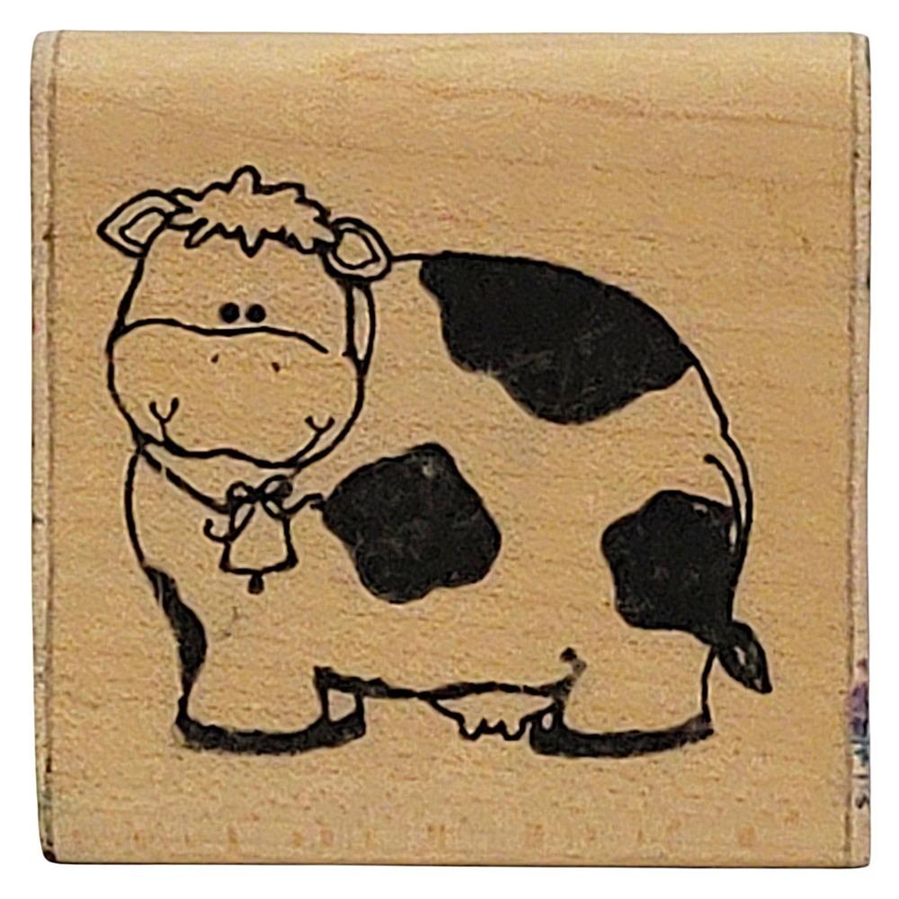 VTG 80s DOTS Bessie Cow Rubber Stamp E138 1.75" 1989 Wood Mounted‎ Crafts